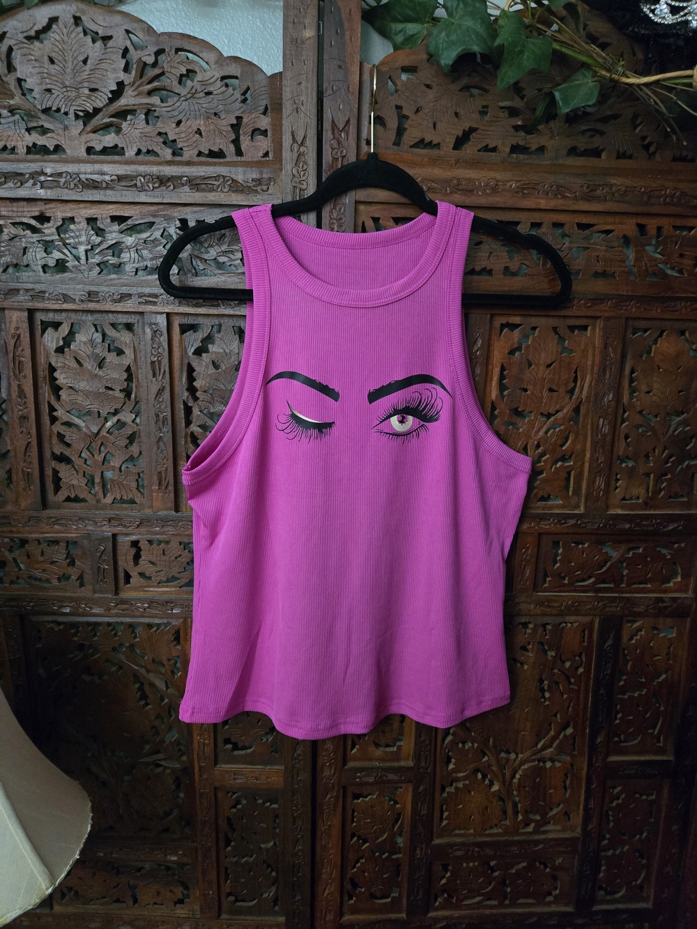 Wink Graphic Tank Top - Hot Pink